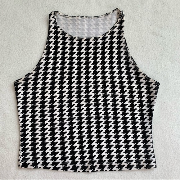 American Apparel Houndstooth Racerback Top Black & White - Picture 2 of 3